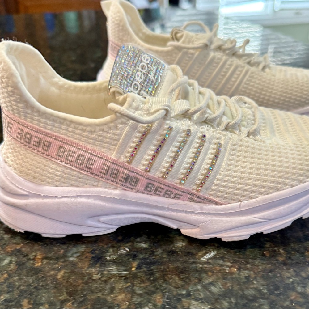 New Bebe girls Cream sparkle Knit Sneakers